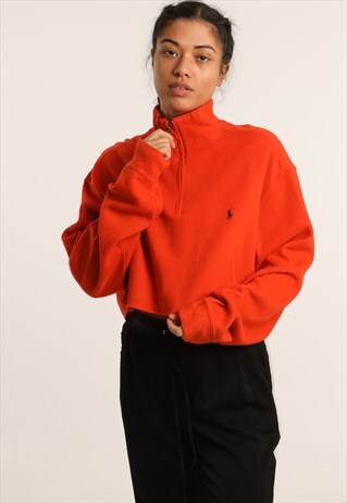 VINTAGE RALPH LAUREN EMBROIDERED 1/4 ZIP CROPPED SWEATSHIRT