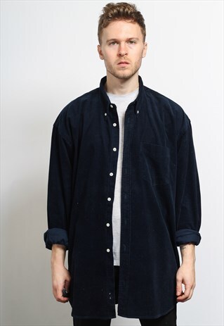 VINTAGE CORDUROY CORD SHIRT BLUE