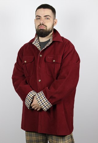 VINTAGE MENS AQUASCUTUM SHIRT JACKET 90S RED SIZE XL