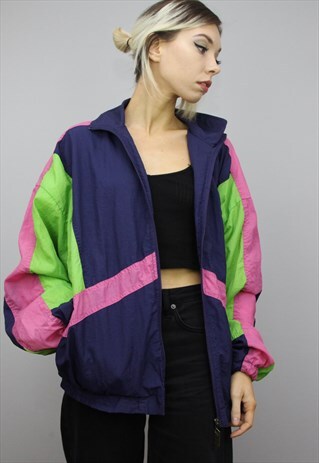 VINTAGE 80S/90S OVERSIZED COLOURFUL SHELL WINDBREAKER JACKET