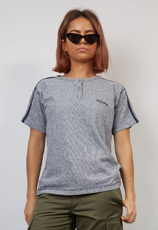 VINTAGE 80'S ADIDAS NAVY/WHITE TEXTURED T-SHIRT