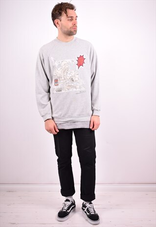 MENS VINTAGE SWEATSHIRT JUMPER XL GREY 90'S