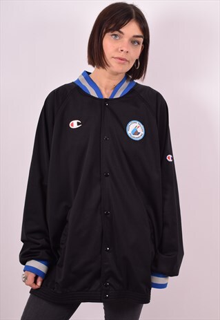 CHAMPION WOMENS VINTAGE TRACKSUIT TOP JACKET LARGE BLACK 90S