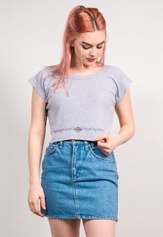 VINTAGE 90'S GREY HARLEY DAVIDSON CROP TOP T-SHIRT