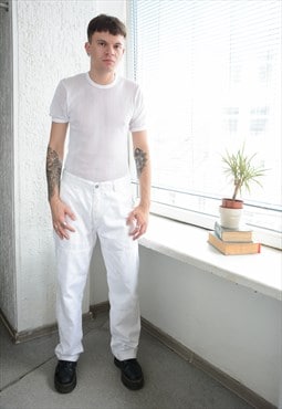 Vintage Y2K White Cotton Cargo Trousers