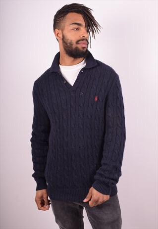 POLO RALPH LAUREN MENS VINTAGE JUMPER SWEATER MEDIUM BLUE
