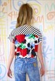 SHIRT VINTAGE 80S TIE FRONT TOP FLORAL PRINT & RUFFLES LARGE