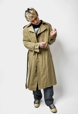 90s vintage detective trench coat men's beige khaki green 