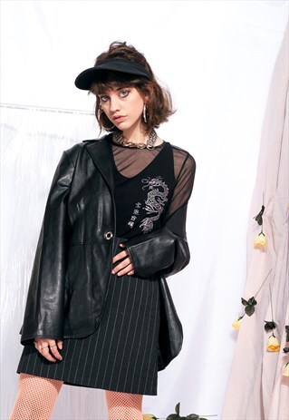 VINTAGE Y2K FAUX LEATHER JACKET MINIMALIST BLACK COAT