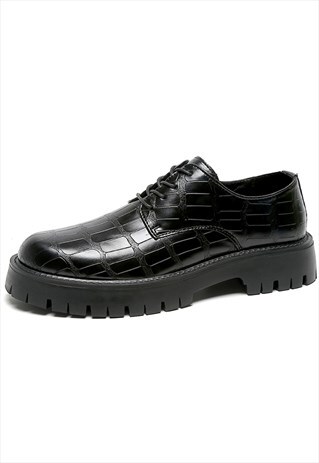 Crocodile skin shoes faux leather high fashion brogues black