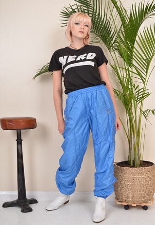 VINTAGE 80S ELASTICATED WAIST SHELL FESTIVAL JOGGERS W28