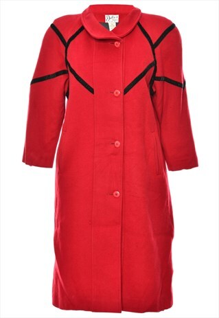 BEYOND RETRO VINTAGE RED & BLACK 1980S WOOL COAT - L