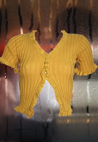 CROP RIB KNIT CARDIGAN IN YELLOW