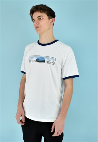 G&G UNISEX WHITE/NAVY SUNSET RINGER TEE