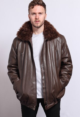 VINTAGE LEATHER AVIATOR FLEECE JACKET