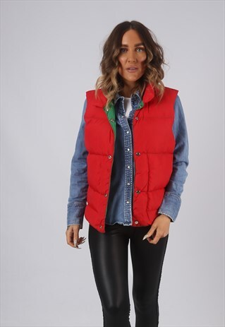 VINTAGE GILET JACKET REVERSIBLE PUFFER RED GREEN UK 14 (DLAG