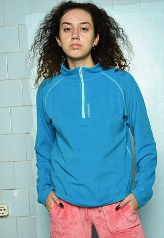VINTAGE Y2K TURQUOISE 1/4 ZIP FLEECE SWEATSHIRT JUMPER