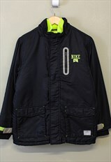 Vintage Nike Fleece Puffer Coat Black With Chest Logo 90s