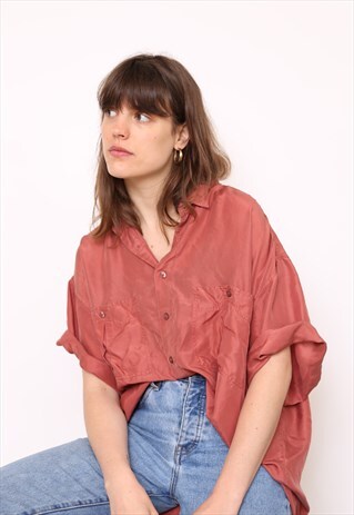 VINTAGE 90S ORANGE SILK OVERSIZED BLOUSE SHIRT