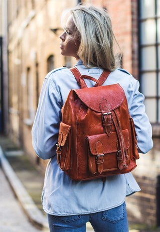 ORANGE LEATHER BACKPACK