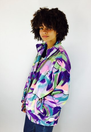 MULTI COLOUR WAVY TEDDY BEAR FLEECE JACKET