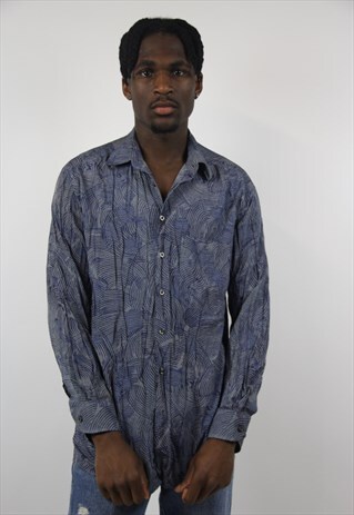 VINTAGE SWIRL PATTERNED BLUE SHIRT