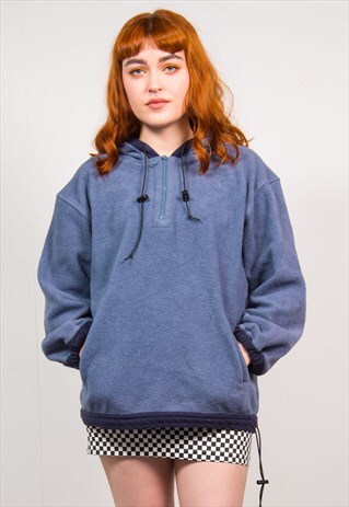 VINTAGE 90'S BLUE OVERSIZED QUARTER ZIP FLEECE HOODIE