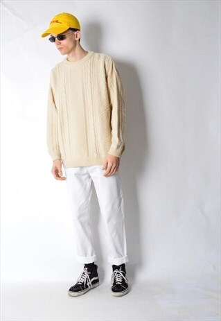 VINTAGE 90S CREAM WOOL BLEND CABLE KNIT JUMPER