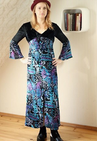 BLACK AND BLUE SOFT VELOUR LONG DRESS