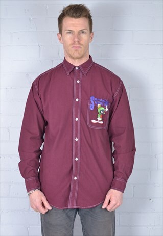 VINTAGE WB BURGUNDY MARVIN MARSHAN EMBROIDERED SHIRT