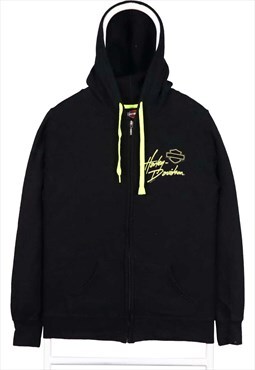 Harley Davidson 90's Spellout Zip Up Back Print Hoodie Mediu