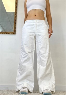 moschino jeans white wide leg cotton cargo trousers