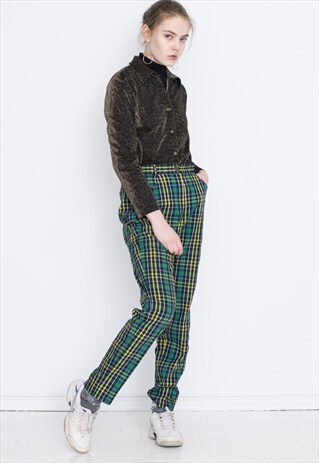 CHECKED HIGH WAIST RETRO TROUSERS
