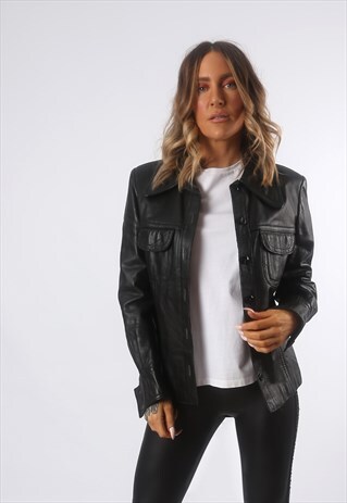 LEATHER FITTED JACKET 80'S UK 12 (F4I)