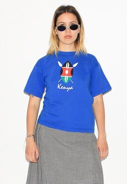 Vintage 90s Kenya print t-shirt in blue