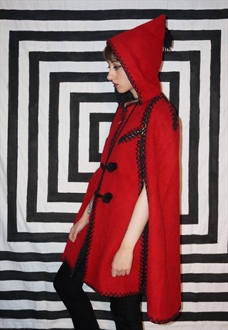 VINTAGE 60'S BEAUTIFUL RED WOOL CAPE