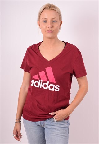 ADIDAS WOMENS VINTAGE T-SHIRT TOP LARGE MAROON 90S