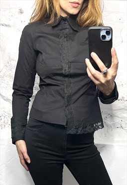 Black Gothic Soft Ladies Lace Shirt / Blouse 