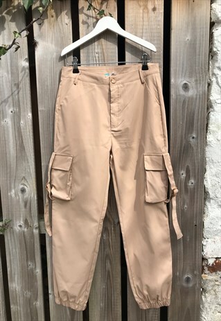 STRETCHY FIT NUDE SLIM UTILITY CUFFED CARGO TROUSERS