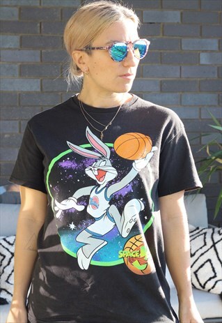 VINTAGE Y2K SPACE JAM BUGS BUNNY LOONEY TUNES BLACK T SHIRT