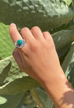 Arabic Calligraphy Green Gemstone Ring in Sterling Silver