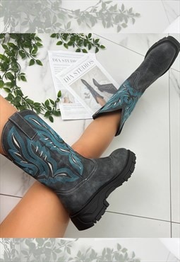 Cowboy Boots Grey Blue Western Cowgirl boots