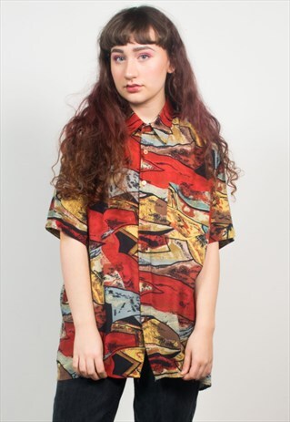 VINTAGE 90'S RED ABSTRACT PATTERN SHIRT