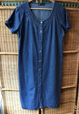 VINTAGE 80S LONG DENIM LACE EFFECT DETAILED DRESS