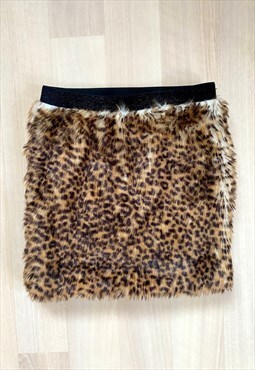 Y2K Leopard/Cheetah Print Faux Fur Mini Skirt