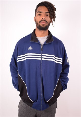 ADIDAS MENS VINTAGE TRACKSUIT TOP JACKET LARGE BLUE 90S