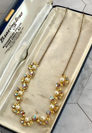 60S FAUX PEARL & RHINESTONE NECKLACE BRIDGERTON STYLE