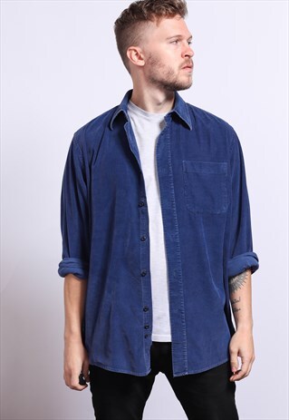 VINTAGE CORDUROY CORD SHIRT BLUE