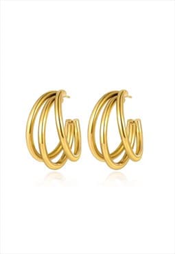 TRINITY. Gold Triple Hoop Earrings