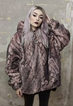 Faux fur bomber detachable handmade snake coat pastel pink